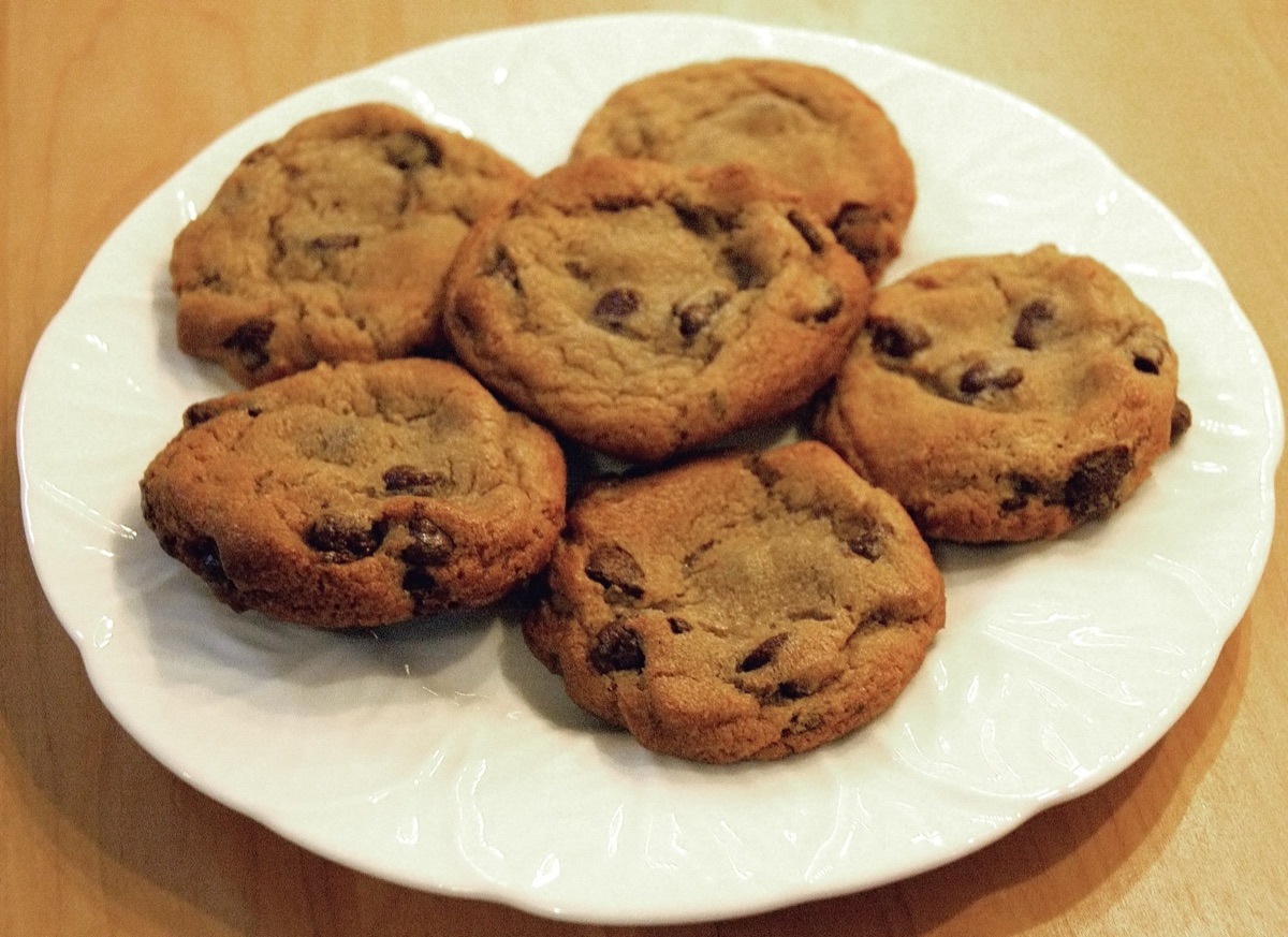 A plate of homemade chocolate chip cookies